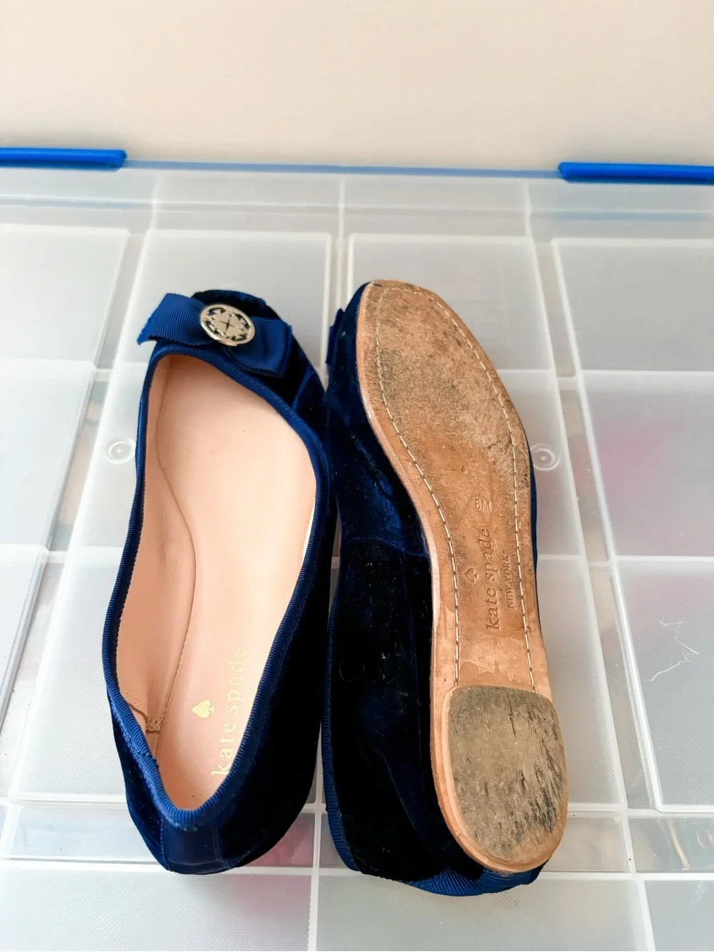 Kate Spade Navy Blue Velvet Bow Ballet Flats